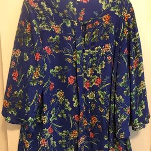 Rose + Olive Blue Flower Blouse